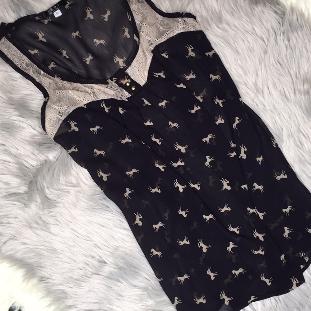 Sheer horse print top - s